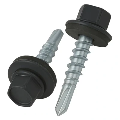 Afbeelding van 8 mm x 25 dakschroeven, gekleurde zelfborende zeskantkop (RAL 7016 antracietgrijs) dakschroef met EPDM verzegelde ring, grofschroefdraadschroeven, verzinkt, roestvrij, voor buiten