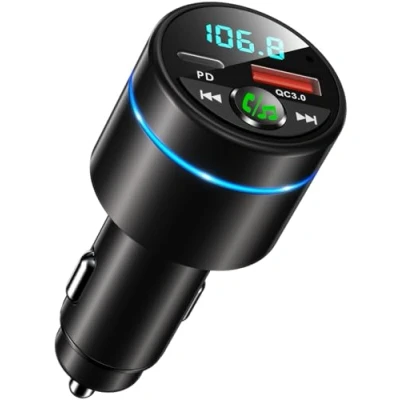 Afbeelding van Mohard Bluetooth 5.3 FM zender, volledig metaal, bluetooth, auto, snellader, PD 30 W, type C+ QC3.0, met ruisonderdrukking voor handsfree bellen, hifi muziek, lichtring