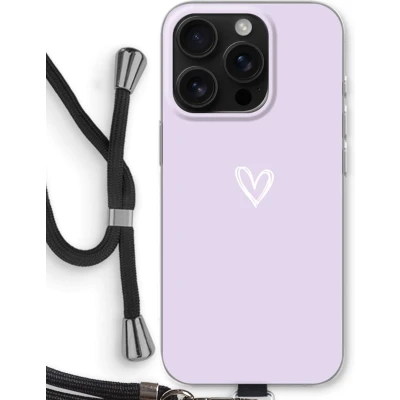 Afbeelding van Case Company® hoesje met Koord geschikt voor iPhone 16 Pro Klein hartje paars Telefoonhoesje Zwart Bescherming aan alle Kanten en Over de Schermrand
