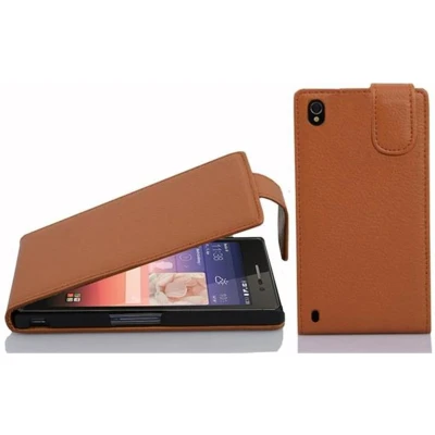 Afbeelding van Cadorabo Hoesje geschikt voor Huawei ASCEND P7 in COGNAC BRUIN Beschermhoes flip design Case Cover van getextureerd imitatieleer