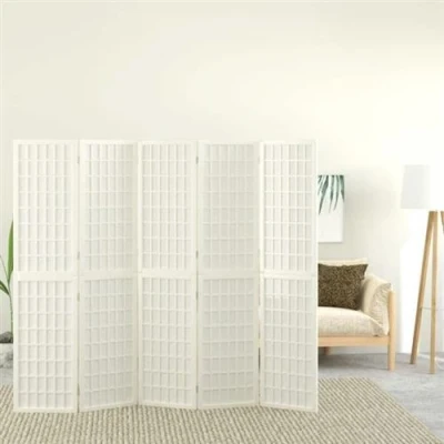 Afbeelding van Kamerscherm inklapbaar 5 panelen Japanse stijl 200x170 cm wit
