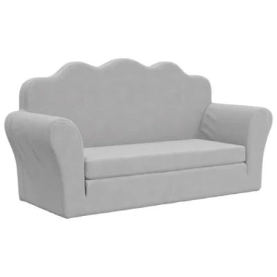 Image de vidaXL Canapé lit enfants 2 places gris clair peluche douce