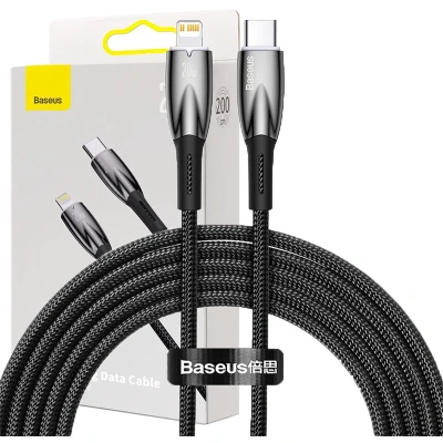 Afbeelding van Baseus Glimmer Series snellaadkabel USB C Lightning 480Mb/s PD 20W 2m zwart