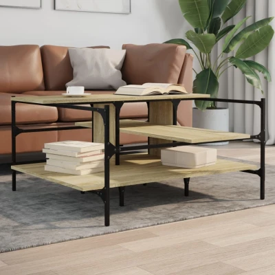 Afbeelding van Salontafel 100x100x48,5 cm bewerkt hout sonoma eikenkleurig