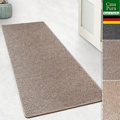 Afbeelding van casa pura Tapijt in sisal look, platte stof met tijreye structuur, uitstekend GUT zegel, te combineren trapmatten (taupe, 66 x 200 cm)