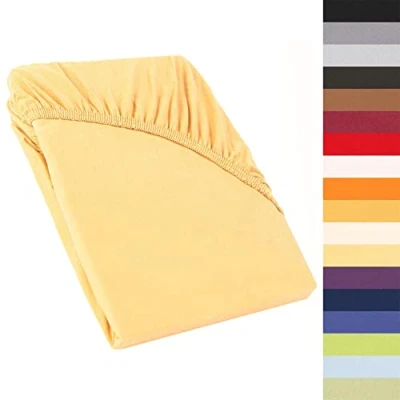 Afbeelding van CelinaTex Perla Boxspringbed hoeslaken 140x200 160x200 cm Mako jersey hoeslaken, crèmegeel, 160g/m²