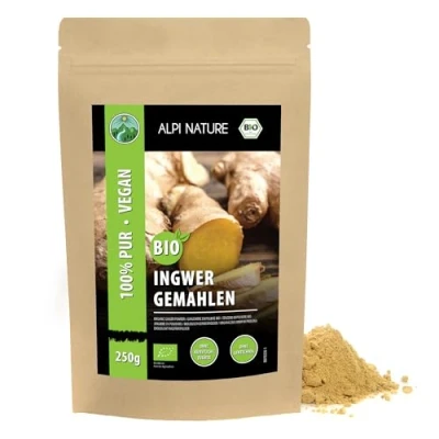 Image de Alpi Nature Gingembre en Poudre BIO 250g, Racine de Séchée et Moulue pour la Cuisine