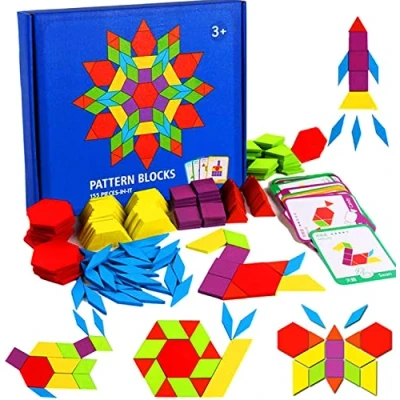 Afbeelding van LEADSTAR Tangrams houten blokken voor kinderen, 155 stuks, puzzels, modelblokken van hout, puzzel in geometrische vorm, spelletjes, speelgoed kinderen met 24 modelkaarten