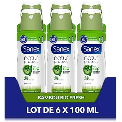 Afbeelding van SANEX Natur Protect Fresh Efficiënte Gecomprimeerde Deodorantspray biologisch bamboe extract &amp; natuurlijk bamboepoeder 48 uur geurbescherming veganistisch 6 x 100 ml