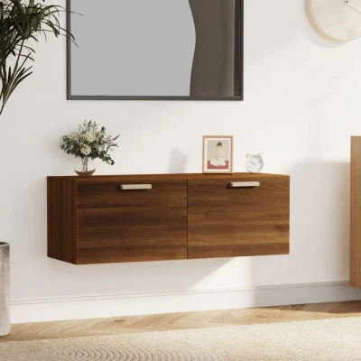 Afbeelding van Wandkast 100x36,5x35 cm bewerkt hout bruin eikenkleur
