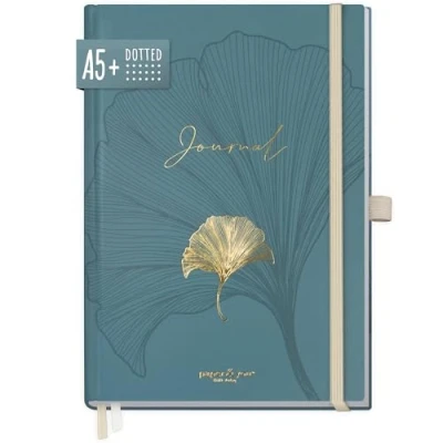 Afbeelding van paper&amp;you® Premium Bullet Journal Dotted A5 [Blue Ginkgo] notitieboek, gestippeld, 190 pagina&#039;s, dik papier met puntraster, duurzaam en klimaatvriendelijk