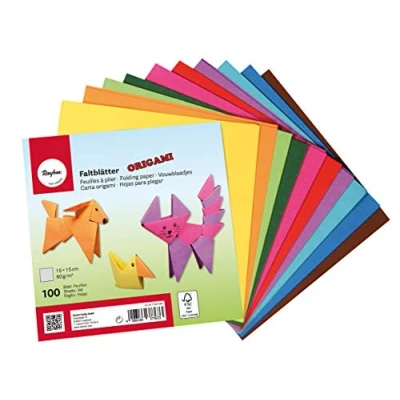 Afbeelding van RAYHER, HOBBY, 71831000, Origami, 100 stuks vouwpapier, 10 kleuren, dubbelzijdig voor kinderen en volwassenen, 15 x cm, 80 g/m²