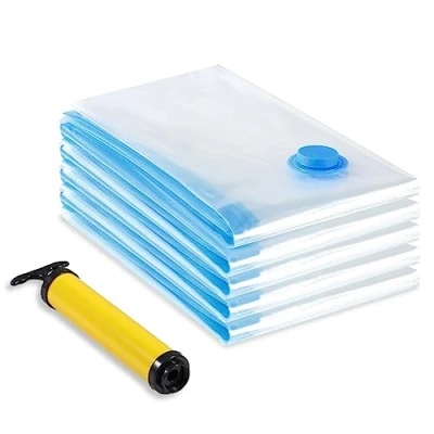 Image de Diboniur Sac Rangement Sous Vide Aspirateur, Lot de 5 (60 x 80cm) Vetement Reutilisable, Housse Couettes avec Pompe Manuelle