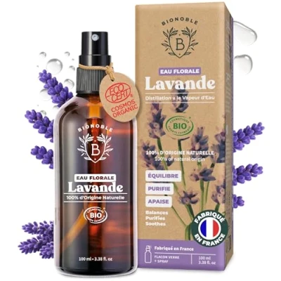 Afbeelding van BIONOBLE Hydrolaat biologische lavendel kalmeert, reinigt en reguleert acne lavendelspray voor gezicht, lichaam haar bloemenwater 100% natuurlijke oorsprong, gemaakt in Frankrijk