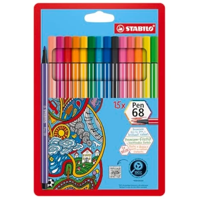 Image de Set de 15 feutres Stabilo Pen 68 dont 5 Fluorecentes
