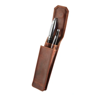 Afbeelding van Maverick Lederen Pen Etui Voor 2 Pennen, Bruin Pennenzak
