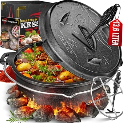 Afbeelding van KESSER® Dutch Oven Gietijzeren Pan met Deksel voor Buiten &amp; Binnen BBQ Multifunctionele Kookset Barbecuepan Braadpan 14 20 personen 13,6 Liter