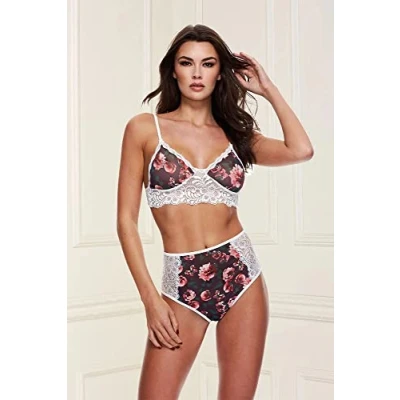 Afbeelding van Baci Grey Floral &amp; Lace Bra Set M/L