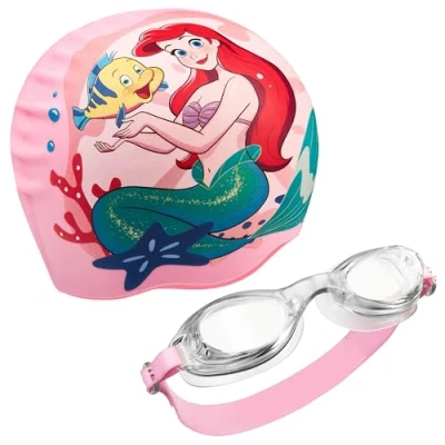 Afbeelding van Disney Zwembril voor kinderen, zwembrilset, anti condensatie en badmuts kinderen (Ariel roze, 3 6 jaar)