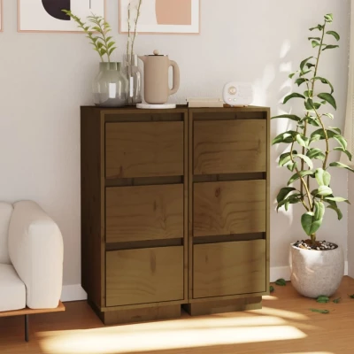 Afbeelding van Dressoirs 2 st 32x34x75 cm massief grenenhout honingbruin
