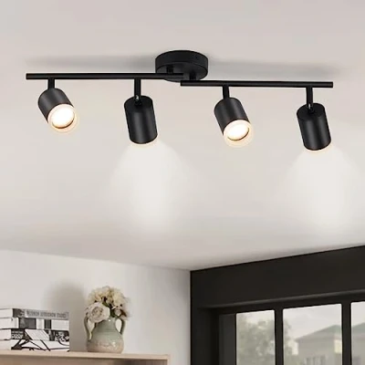 Afbeelding van Gr4tec Led plafondlamp, 4 spots, draaibaar, modern, GU10, plafondverlichting, spot, zwart, voor keuken, woonkamer, slaapkamer (zonder lamp)