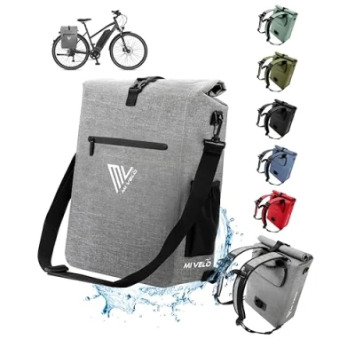 Afbeelding van MIVELO fietstas voor bagagedrager, 3 in 1, 100% waterdicht, pvc vrij, met afneembare tas laptop, 25 liter, grijs