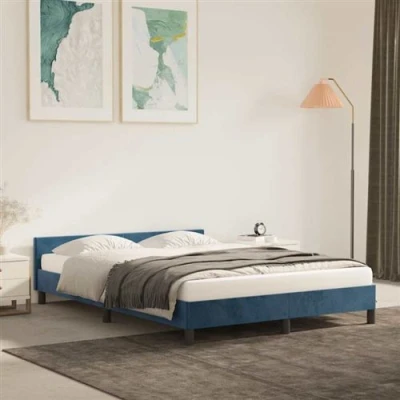 Afbeelding van Bedframe met hoofdeinde fluweel donkerblauw 140x200 cm
