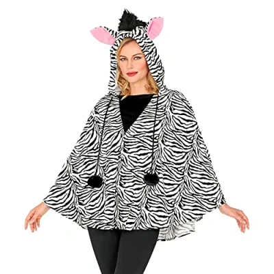 Afbeelding van Widmann Zebra Kostuum Duizelingwekkende Zwart Wit Strepen Poncho / One Size Carnavalskleding Verkleedkleding
