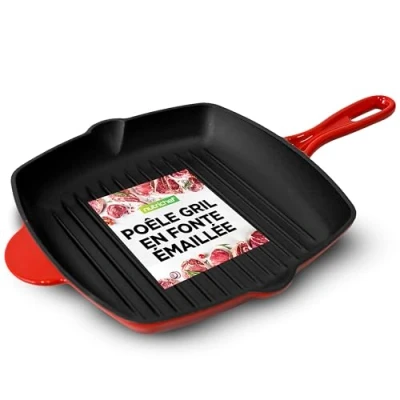 Afbeelding van NutriChef Inductie Grillpan 28 cm Geëmailleerde Gietijzeren Skillet Vierkante Koekenpan met Druppellip Geschikt voor Alle Kookplaten Perfecte Grillstrepen