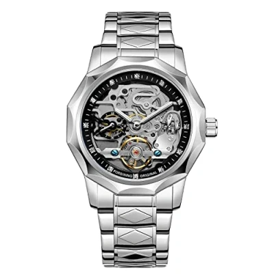 Afbeelding van Tourbillon Design polshorloge voor heren, analoog, automatisch, van roestvrij staal, 8240 zilver zwart, Luxe mode