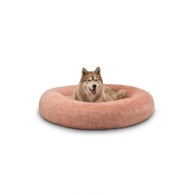 Afbeelding van lionto Donutbed voor honden en katten, rond pluizig bed kleine grote huisdieren, Ø 120 cm, kattenbed van zacht pluche, hondenkussen met extra dikke vulling, roze