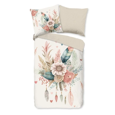 Afbeelding van Good Morning Dekbedovertrek &quot;bloemen en veren&quot; Ecru (200x200/220 cm) Katoen