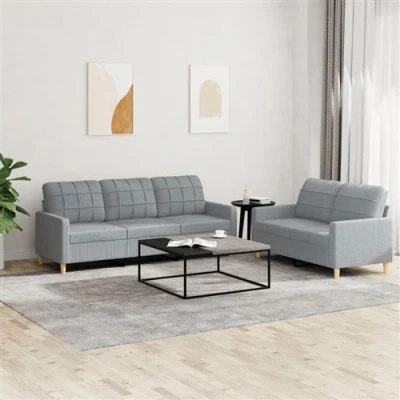 Afbeelding van vidaXL 2 delige Loungeset met kussens stof lichtgrijs