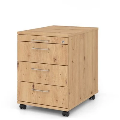 Afbeelding van SIGNA AC30 BS Rolcontainer Hout met 3 lades Knoestige Eiken Metalen beugelhandgreep