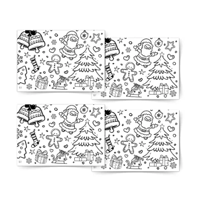 Afbeelding van Creatieve set van 4 Kerst Kleurplaten Papier Tafelkleden Kleurpapier Patroon: Kerstmis Tafeldecoratie Kerstcadeau Kinderen Activiteiten