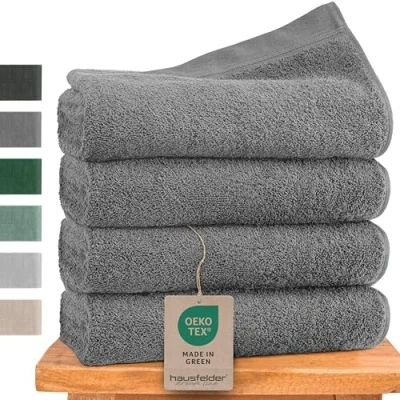 Afbeelding van Hausfelder Set van 4 handdoeken 50 x 100 cm 500 g/m² 100% katoen Ökotex gecertificeerd (50 cm, grijs)
