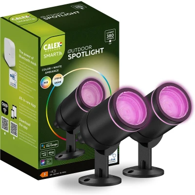 Afbeelding van Calex Smart Outdoor LED Buitenlamp Set van 2 stuks Slimme Grondspot RGB en Warm Wit Licht 4W Zwart