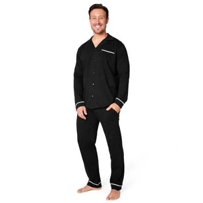 Afbeelding van Pyjama voor heren, winter, katoen, pyjamasets knoopsluiting, voorkant, loungewear, nachtkleding M XXXL, zwart.