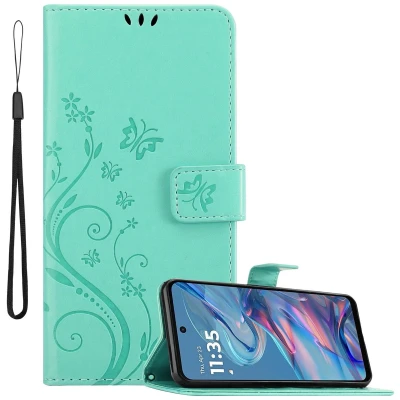 Afbeelding van Cadorabo Hoesje geschikt voor Motorola Moto G45 in BLOEMEN TURKOOIS Beschermhoes bloemmotief met magnetische sluiting, standfunctie en kaartsleuven Book Case Cover Etui