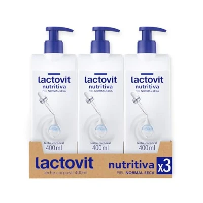 Afbeelding van Lactovit Lactourea Voedende lichaamsmelk voor normale en droge huid, met ProLactic10, hydrateert de huid intensief zorgt zachtheid, onmiddellijke absorptie, verpakking van 3 x 400 ml