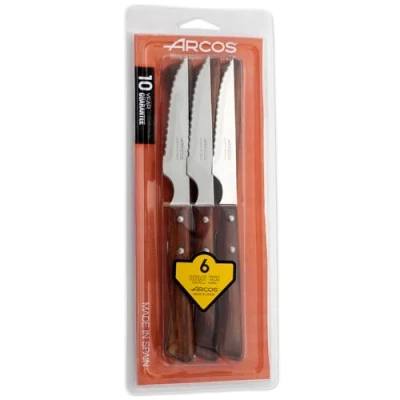 Afbeelding van Arcos 6 delige vleesmessenset, steakmessenset met een parelmes voor het snijden en van vlees. Roestvrijstalen lemmet, Mesa serie.