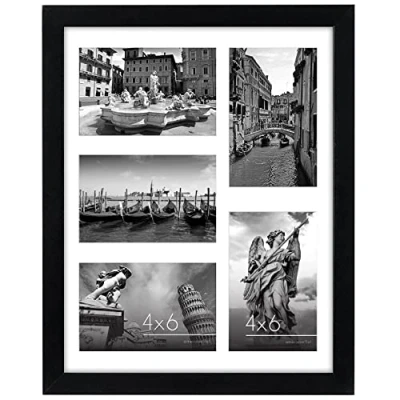 Afbeelding van Americanflat Zwarte fotolijst 28 x 35,6 cm Vijf openingen van 15 10 met onbreekbaar glas Lijst meerdere in horizontaal en verticaal formaat voor aan de muur