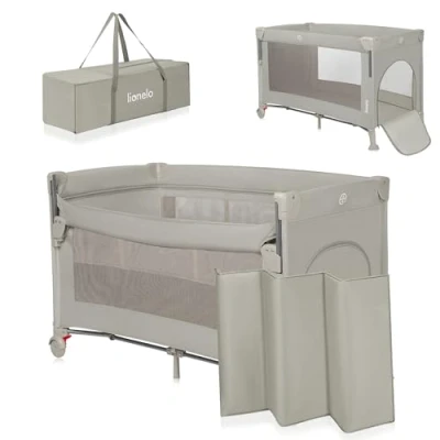 Afbeelding van Lionelo Ellen Reisbedje 3 in 1 Aanschuifbedje, Baby &amp; Peuterbed Campingbed 2 Matrasposities Opvouwbaar Wieltjes met Rem Inclusief Draagtas Tot 15 kg