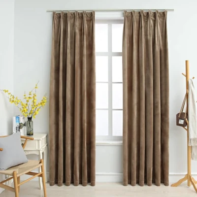 Afbeelding van Gordijnen verduisterend 2 st met haken 140x245 cm fluweel beige