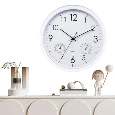 Afbeelding van Tuinklok, weerbestendig, waterdicht, wandklok, voor buiten, met thermometer en hygrometer, wandklok binnen keuken, woonkamer