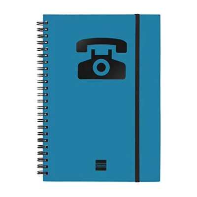 Afbeelding van Finocam Telefoonindex met dubbele spiraal en rubberen sluiting (48 vellen, 120 g, A5) blauw