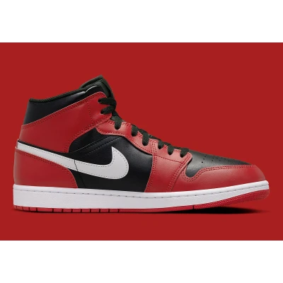 Afbeelding van Jordan AIR 1 MID Sneakers hoog, Heren, Maat: 47.5, Black/white/gym red Leer/ synthetisch