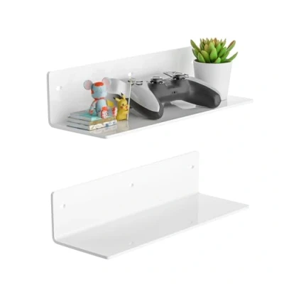 Afbeelding van Sezanrpt Set van 2 witte acryl wandplanken 30 cm voor planten, luidsprekers, camera, toiletartikelen, kruidenpotjes, koffie, kaarsen, schoenen