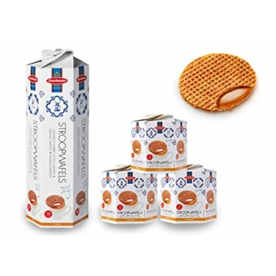 Afbeelding van Daelmans Stroopwafels 1 Hexa toren met 3 Doosjes Luxe cadeauverpakking 8 per doosje (24 Koeken)