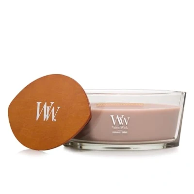 Afbeelding van WoodWick Hearthwick Flame Ellipse Geurkaars Patchouli Créme 50 branduren